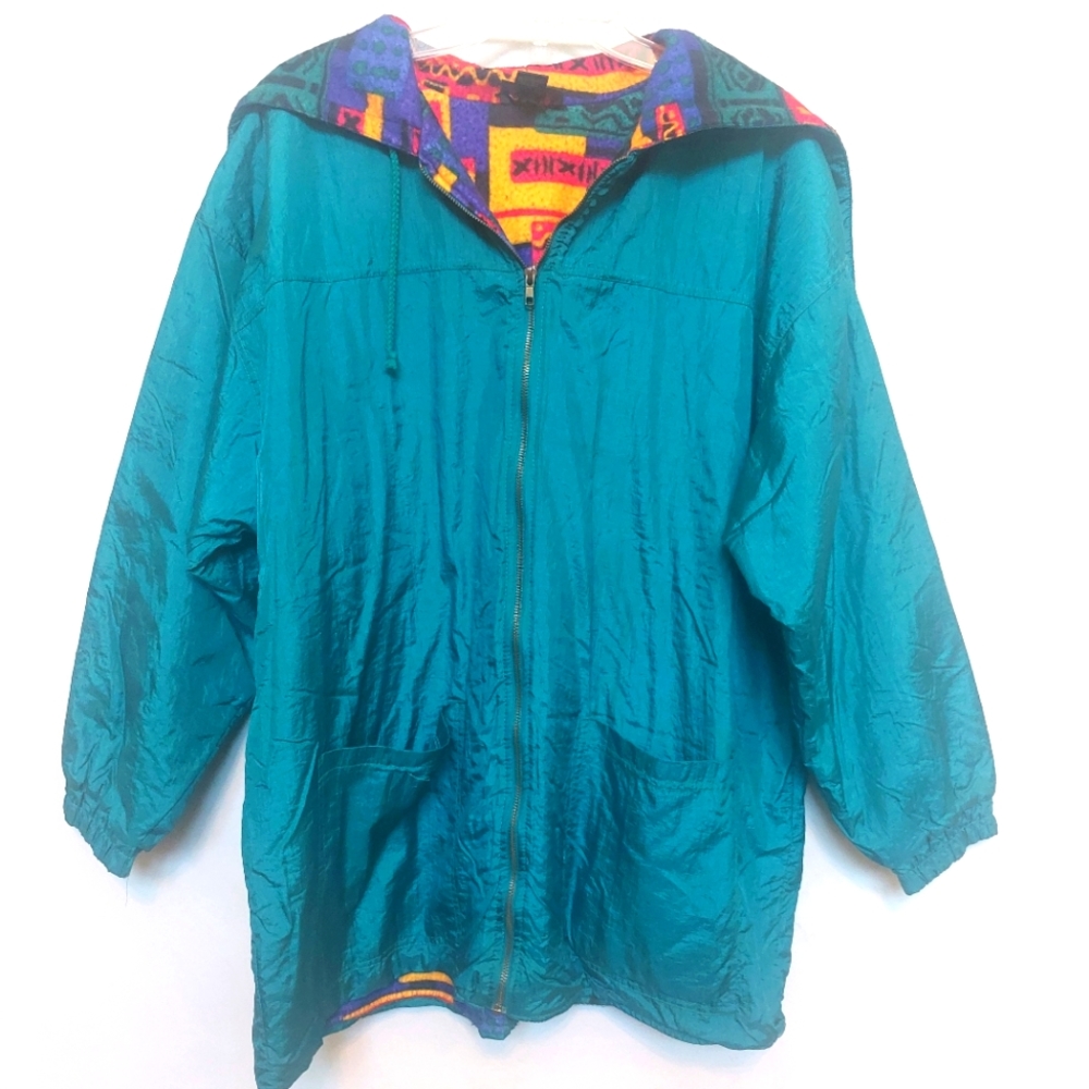 Vintage LAVON SPORT Hooded Windbreaker with Colorful Lining Medium